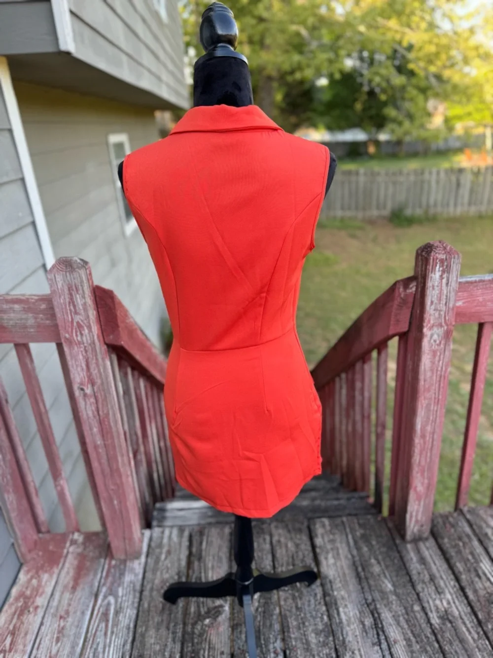 Sleeveless Coral Red/Orange‎ Double-Breasted Blazer Mini Dress